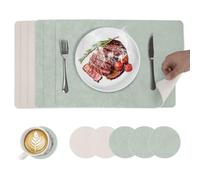 Set de 6 Sets de Table et sous-Verres - Sets de Table antidérapants en Simili-Cuir réversibles pour la Salle à Manger, Le Restaurant, l'hôtel, Le Jardin et la fête, 43 x 30 cm, Vert Clair + Beige
