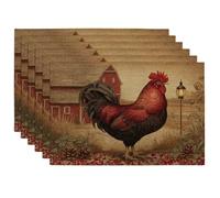 Set de 6 Sets de Table rustiques à Motif Coq, antidérapants | Ensemble de 6 sets de table rustiques à motifs de coqs, dotés d'une surface antidérapante pour une utilisation stable sur