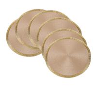 Set de 6 Sets de Table Tressés en Fil Brillant PP avec Pompons Paille Jaune + Pompon Doré, Rond 38cm, Faits Main en Matière PP, Idéal pour Essuyer et Nettoyer, Parfait pour les Réceptions et Mariages