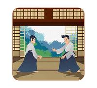 Set de 6 sous-Verres Pièces pour Boire,l'homme Pratique de l'Aïkido dans Le Dojo Place Coupe du Pad Mat pour l'isolation Thermique Protection et décoration de Meubles