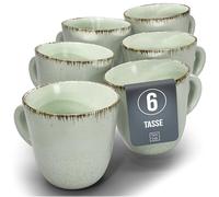 Set de 6 tasses à café Rustic - grès premium, résistantes au lave-vaisselle - Set de tasses à thé et à café modernes - Vaisselle Pure Living en Vert Menthe.