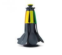 Joseph Joseph Elevate Lot de 6 Ustensiles de cuisine en Nylon, Antiadhésif et Résistant à la chaleur jusqu'à 200 ℃ avec Porte-Ustensiles Rotatif, Multicolore/Noir