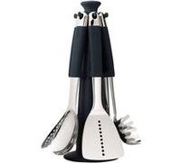Joseph Joseph Elevate Lot de 6 Ustensiles de cuisine en Nylon, Antiadhésif et Résistant à la chaleur jusqu'à 200 ℃ avec Porte-Ustensiles Rotatif, Inox/Noir