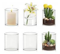Set de 6 Vases Cylindriques en Verre, 10 × 8,5 cm Vases pour Décoration de Table, Vases Multifonctions pour Fleurs Fraîches, Bougies et Aromathérapie