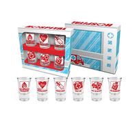Set de 6 verres à shot avec différents icônes et phrases amusantes
