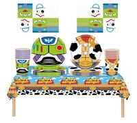 Set de 61 pièces de vaisselle pour fêtes Toy Story, décorations pour fêtes d'anniversaire pour enfants, comprenant des verres, des assiettes, une nappe et des serviettes, pour 20 invités