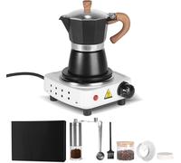 set de 7 cafetières espresso avec fourneau électrique, 3 tasses à espresso, 150 ml, avec pot à moka, fourneau électrique, moulin, cuillère à mesurer, distributeur de poudre, cadeau pour les amateurs d