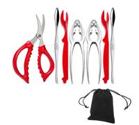 Set de 7 outils en acier inoxydable pour fruits de mer avec sac de rangement | Écraseur de homard, fourchette à coquillages et pince à crabe | Outil professionnel de préparation de poisson pour