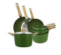 Set de 7 pieces colorama olive - poeles/casseroles/faitout - en aluminium - revetement antiadhesif en ceramique