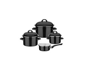 Set de 7 pièces Faitout Casserole Acier émaillé Induction GSW Noir et Blanc