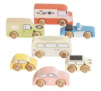 Le Toy Van – Set de 7 voitures rétro TV443 – Bois FSC, couleurs pastel, 3+ ans