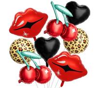Set de 8 Ballons en Aluminium - Formes Lèvres, Cœur et Motif Léopard, Décoration Originale pour Anniversaire et Saint-Valentin