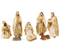 Set de 8 figurines de crèche Crème Or Peint à la main Noël