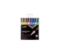 POSCA Mitsubishi Pencil - Pochette 8 Marqueurs PC3M - Pointe Fine - Peinture à Base d'Eau - Tout Support - Couleurs Pastel