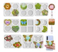 Set de 8 Moules Résine Époxy Silicone,Moules en Silicone pour Résine Formes Papillon,Cœur,Lune,Nuage,Étoiles,Hexagone,Idéal pour Badge Rétractable,boucles d'oreilles,Grip Téléphone,Aimant,Porte-clés