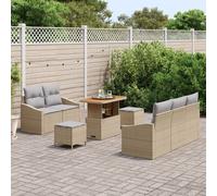 Set De 8 Pièces De Canapés De Jardin Avec Coussins Beige Poly Rotin Acacia, Canapé De Jardin 2 Places Avec Coussins Beige Poly Rotin, Ensemble De Salle À Manger De Jardin 3 Pièces Avec Coussins Beige