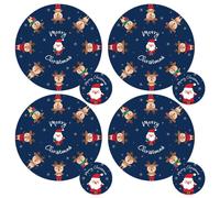 Set De 8 Sets De Sous-Verres Et De Nappes Design Père Noël Et Renne Ronds