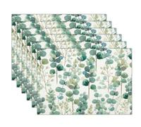 Set de 8 Sets de Table Plantes à l'aquarelle | Feuilles d'eucalyptus à l'aquarelle - 30x45cm - Sets de Table lavables pour Les Vacances - Sets de Tables pour la Cuisine et Les fêtes - Décoration