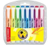 STABILO swing cool Surligneurs pointe biseautée 1 et 4 mm - Coloris assortis fluos - Etui de 8