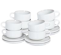 Set de 8 Tasses et Soucoupes en Grès Thé Café Fait Main Finition Glacée Blanc