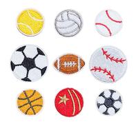 Set de 9 Écussons Autocollants Forme de Ballons de Sport, Patchs de Foot Basket Tennis, DIY pour Décorer Vêtements & Sacs