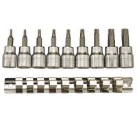 Teng M3813TX 40758 Lot de 9 porte-douilles Torx sur rail 9,5 mm