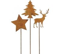 Set de 9 fiches de jardin en métal rouillé Cerf, étoile, sapin Décoration de Noël Aspect rouille Fiches de parterre résistantes au gel