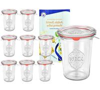 Set de 9 Original Réveil Verre Bocaux en Verre, 850 ML, Bord Arrondi 3/4 L RR100 + Couvercle en Verre + Bague d'étanchéité + Pinces de réveil