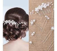 Set de 9 Pièces Épingles à Cheveux en Perle Peigne à Cheveux de Perle de Mariage Mariée Peigne Côté de Mariée en Argent Pince à Cheveux de Mariée en Forme de U Pièce de Cheveux Chignons
