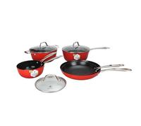 LAGUIOLE, Set de Cuisine en Fonte Légère 9 pièces, Rétention de Chaleur Optimale, Antiadhésif, Design Élégant, Tous Feux, Induction, 100% Fonte, Rouge, Casseroles 16-18cm, Poêles 24-28cm, Rouge