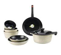 LAGUIOLE, Set de cuisine 9 pièces, Modèle Jade, en aluminium avec revêtement céramique antiadhésif, poignée amovible, compatible tous feux, empilable, 28 cm, Vert