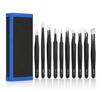 Set de 9 Pince de Precision de Précision ESD, Pince Brucelle Antistatique en Acier Inoxydable, Pointes Fines Résistantes, Prises Ergonomiques, pour Électronique, Soudure, Laboratoire, Bijou et Modélis