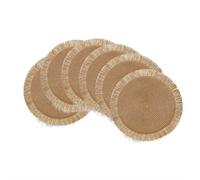 Set de 9 Sets de Table en Papier Tressé à Franges Lot de 6 Sets de Table Bohèmes Ronds 38cm en Papier Khaki et Camel avec Pampilles - Faits Main, Style Naturel, Décoration de Table Printemps Été pour 