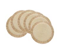Set de 9 Sets de Table en Papier Tressé avec Pompons Lot de 6 Sets de Table Ronds Bohèmes 38cm en Papier Beige et Camel avec Pompons - Tissés à la Main - Décoration de Table Naturelle pour Salle à Man