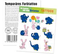 Set de 9 tatouages « Die Sendung mit dem ELEFANTEN » - Comme cadeau ou cadeau - Motif souris et éléphant - Pour anniversaire d'enfant