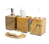 Set De Bain 4 Pièces Comprend Un Distributeur De Savon Liquide,Un Porte-Brosse À Dents,Un Porte-Dentifrice,Un Porte-Savon - En Pierre Naturelle
