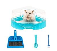 Set de bain de sable pour hamster, hamster, toilettes d'angle avec toit, hamster, toilettes, hamster, salle de bain, baignoire, pelle à sable et mini balai pour hamster, gerbille, souris (bleu)