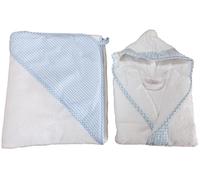 Set de bain pour enfants: Peignoir et Serviette à Capuche personnalisé - Jeu de Bain des enfants brodé: Sortie de Bain + Cape Unisexe Vichy (FR/ES, Âge, 2 ans, Taille normale, Bleu ciel)