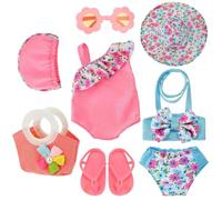 Set de Bain pour Poupées 35-43 cm, Tenue de Piscine de Poupées, Vêtements de Bain pour poupée avec Lunettes de Soleil, Chaussures, Vêtements de Accessoires pour Poupée pour New Born Baby Poupée