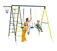 Set de balançoires pour enfants Outsunny, 4 en 1 portique de balançoire avec 2 balançoires, panier de basket, échelle d'escalade, balançoire de jardin pour enfants de 3 à 8 ans