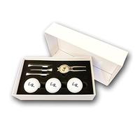 Set de balles de golf avec gravure personnalisée initiales 3 balles Wilson, fourche à pitch et 3 tees dans une boîte cadeau blanche - Texte souhaité Cadeau pour golfeur/golfeuse (Set de 3 balles