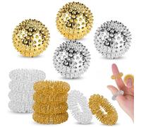 Set de Balles de Massage, 4 massage magnétique + 10 Bague anti stress 25mm, Balle de Massage à Picots, Balle d'Acupression pour Soulager le Stress et les Muscles Tendus