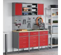 Set De Banc De Boulot 7 Pièces Vidaxl En Acier Rouge