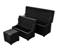 Set de banc de rangement en simili cuir Noir