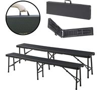 Set de bancs pliants 'Mark' 2 pièces structure métallique 180 x 25 x 43 cm aspect rotin noir