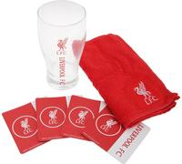 Set de bar de football, verre à bière, serviette et sous-bock avec logo Liverpool FC SG2886 (taille unique) (rouge/blanc)