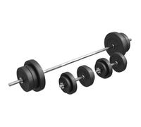GORILLA SPORTS® Set Barre d'Haltères - 70kg, 4x1,25kg / 4x2,5kg / 4x5kg / 2x10kg Poids, Barres Longue 170cm, 2 Haltères Courts, Ø30 mm, 6 Fermetures - Kit de Poids, Musculation, Domicile, Gym, Fitness