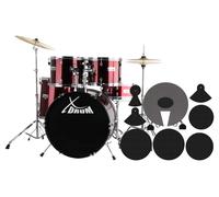 Set de Batterie Acoustique Drum Kit 22'' Percussion Tabouret Support Rouge