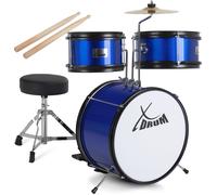 XDrum Junior KIDS Batterie Incl. École Bleu, Grosse caisse 14" x 9" | Batterie composée d'une grosse caisse, pédale, deux toms, une cymbale, un tabouret et une paire de baguettes, Tom 10" x 5"