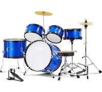 Set de batterie pour enfants - kit de batterie 5 pièces avec trône en bleu - instrument de musique pour enfants - batterie de haute qualité pour débutants - idée de cadeau parfaite